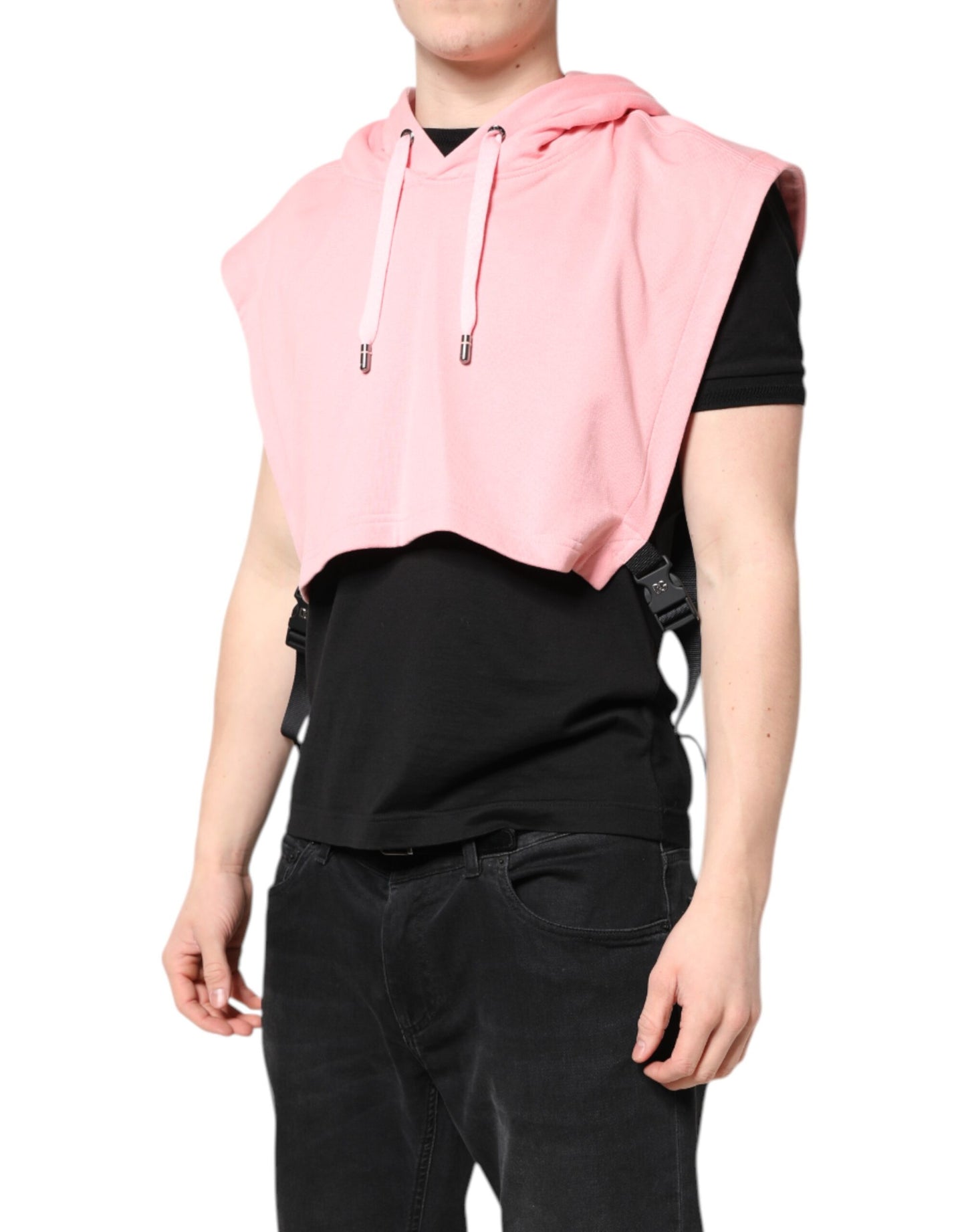 Pink Cotton Hooded Men Sportswear Vest Sweater