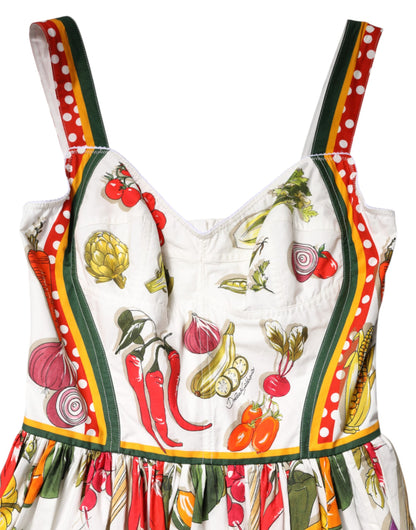 White Vegetables Sleeveless A-line Midi Dress