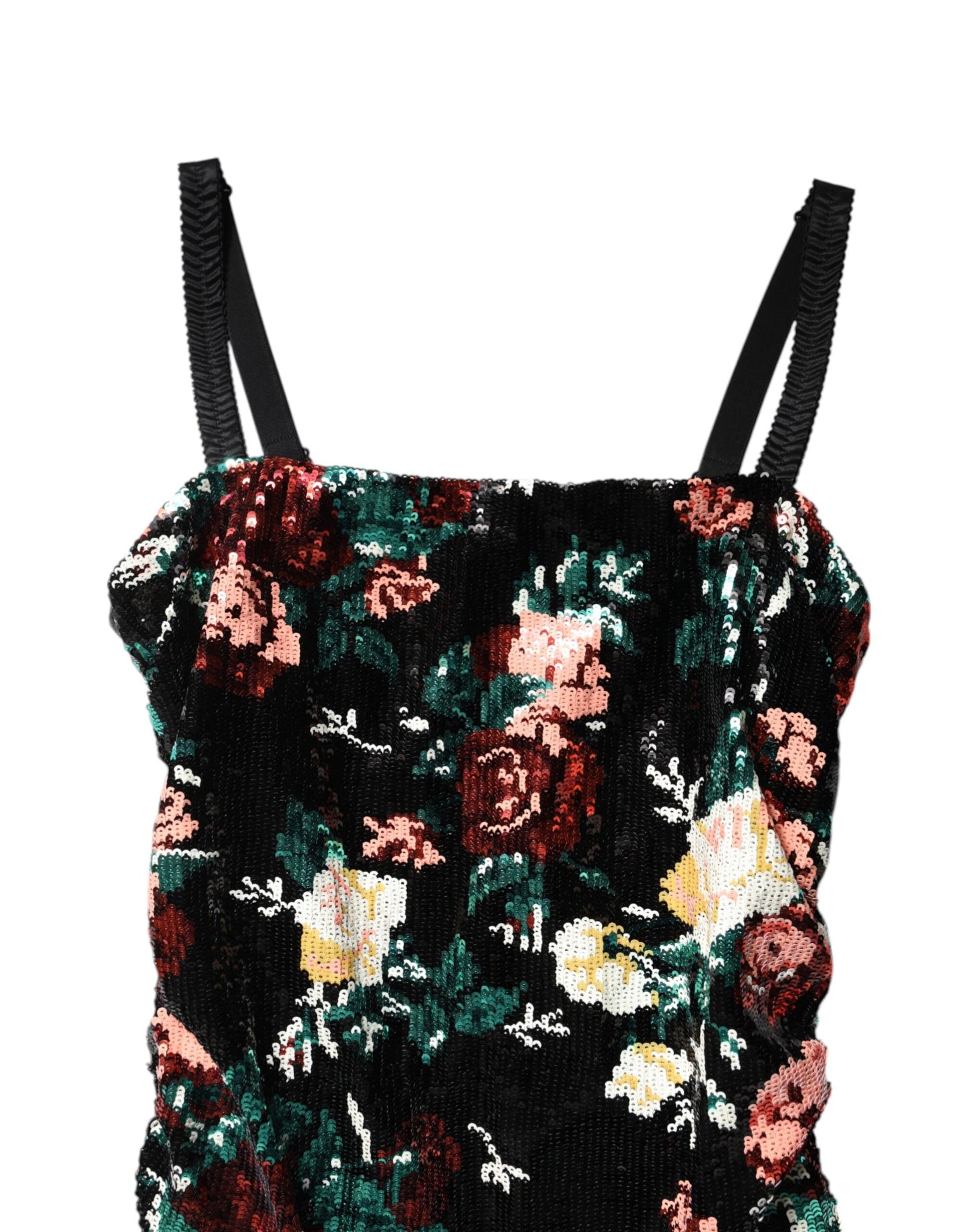 Black Floral Sequin Sleeveless Sheath Dress