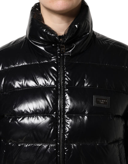 Black Logo Plaque Full Zip Puffer Jacket