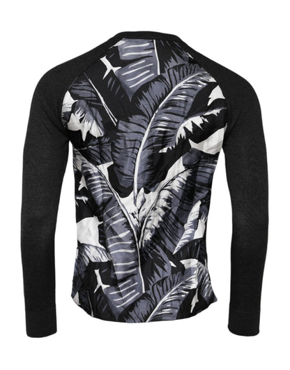 Black Printed Knitted Men Pullover Sweater