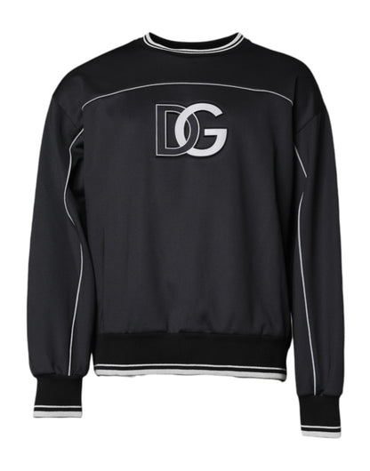 Black Logo Polyester Crew Neck Men Pullover Sweater
