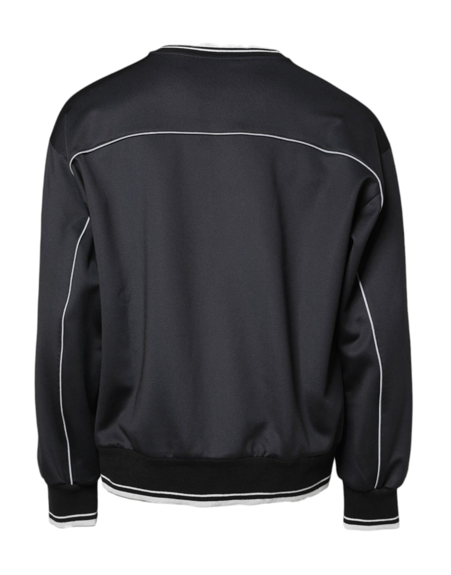 Black Logo Polyester Crew Neck Men Pullover Sweater