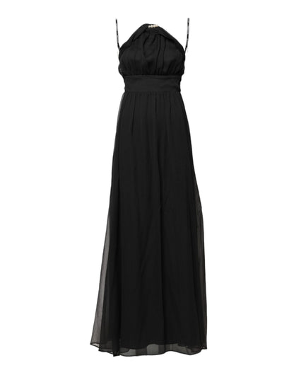Black Tulle Pearl Sleeveless Long Gown Dress