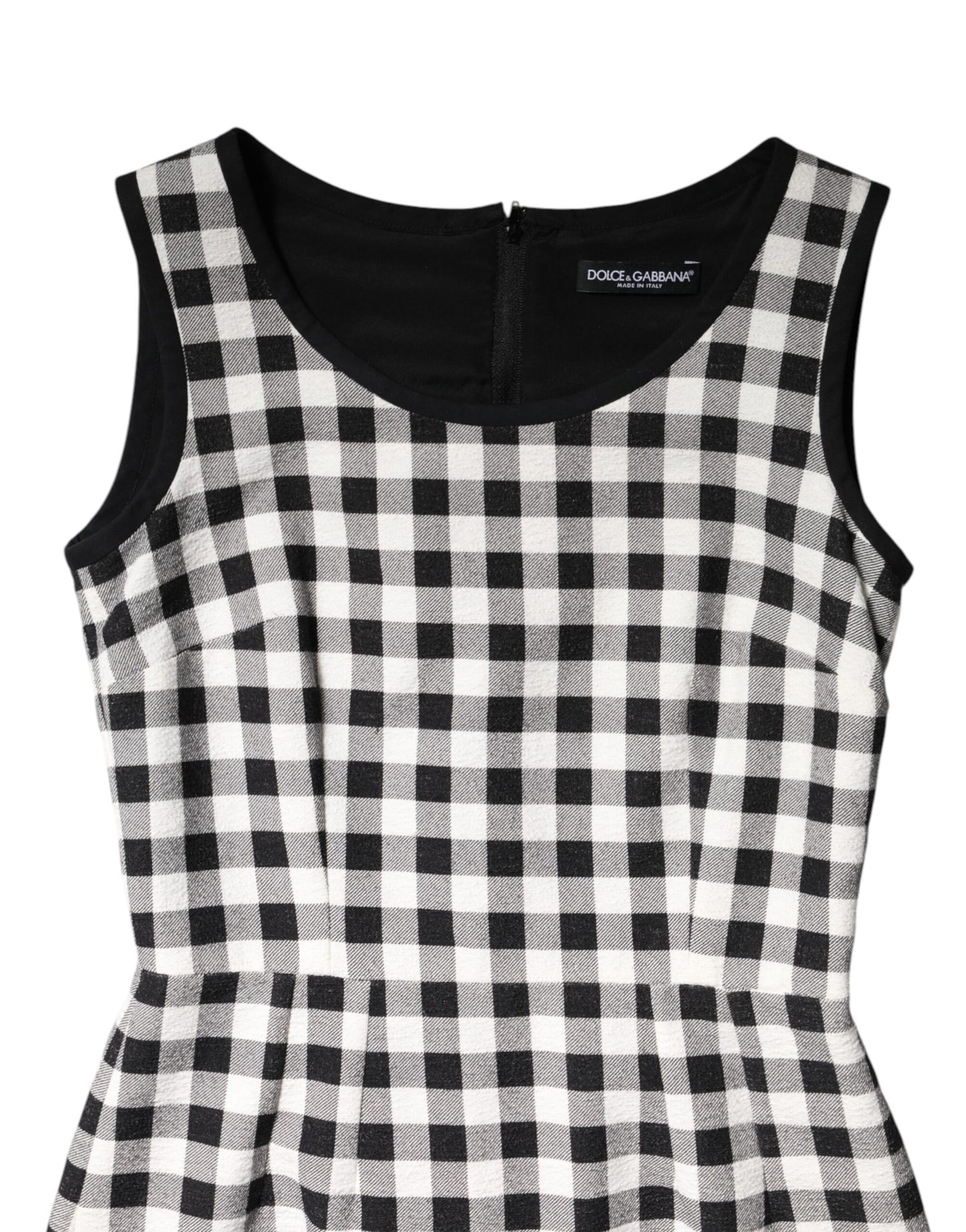 White Black Checkered Sleeveless Sheath Dress