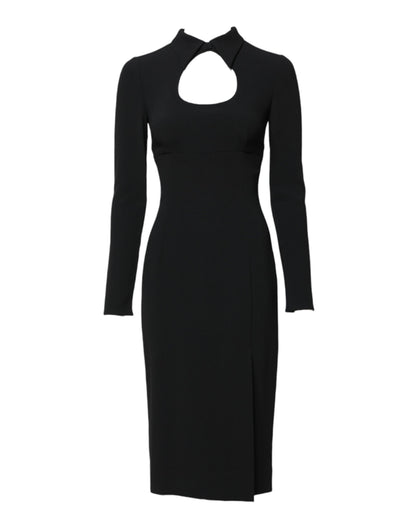 Black Long Sleeves Bodycon Sheath Midi Dress