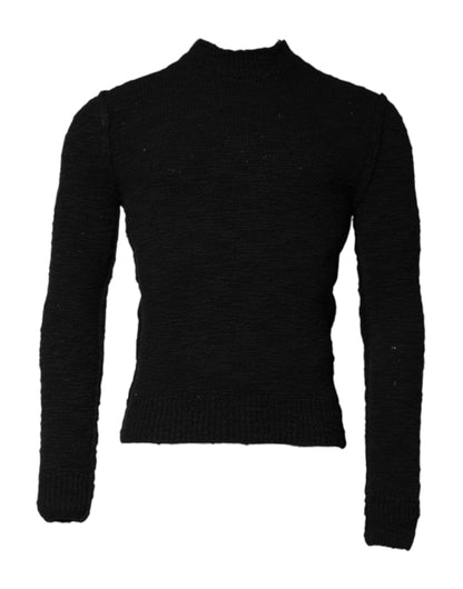 Black Wool Knit Crew Neck Pullover Sweater