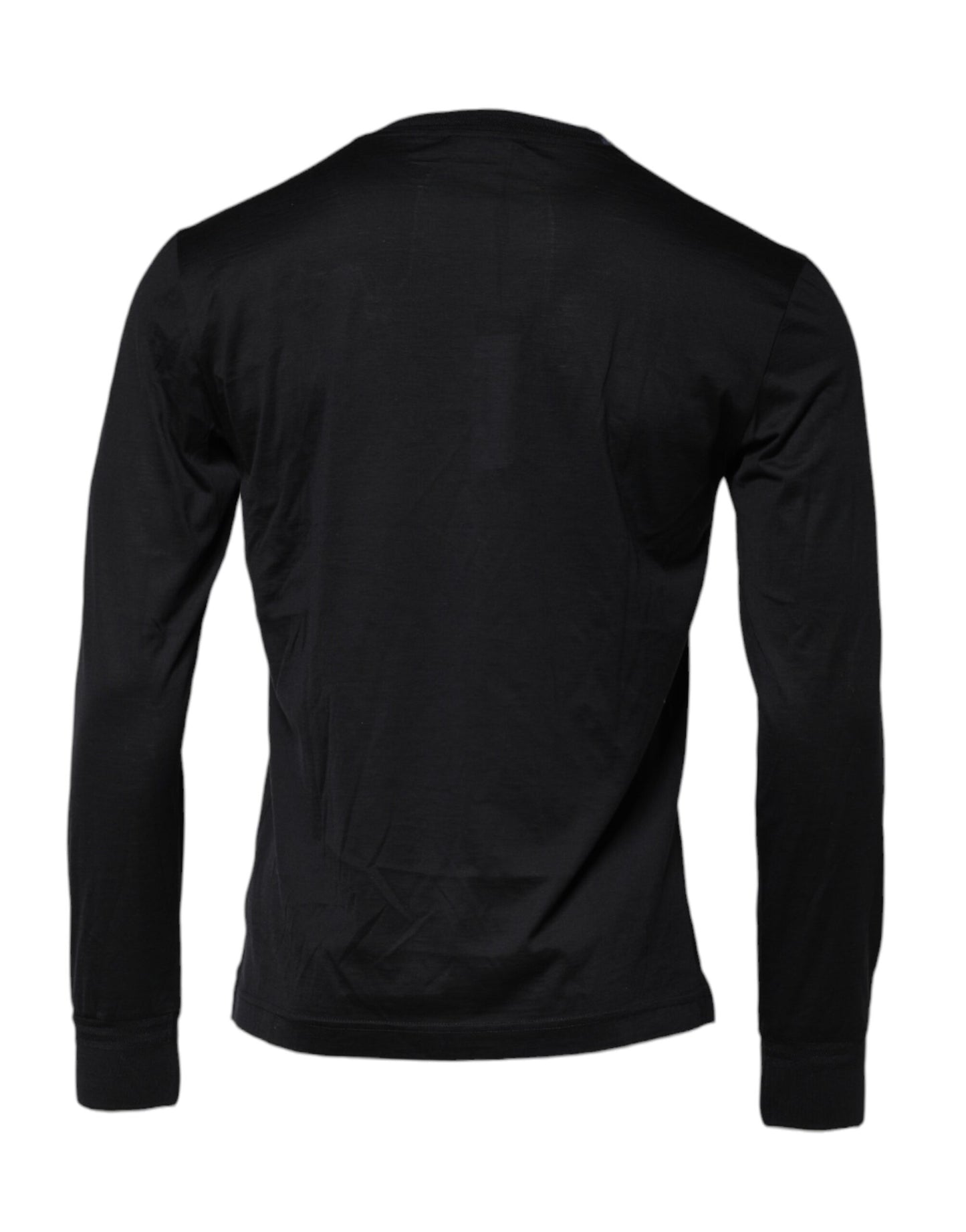 Dark Blue Silk Crew Neck Men Pullover Sweater