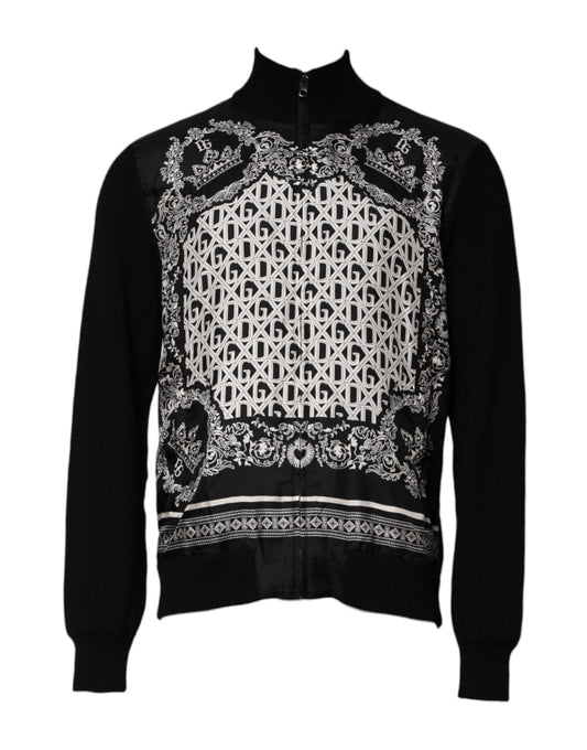 Black White Bandana Print Full Zip Sweater