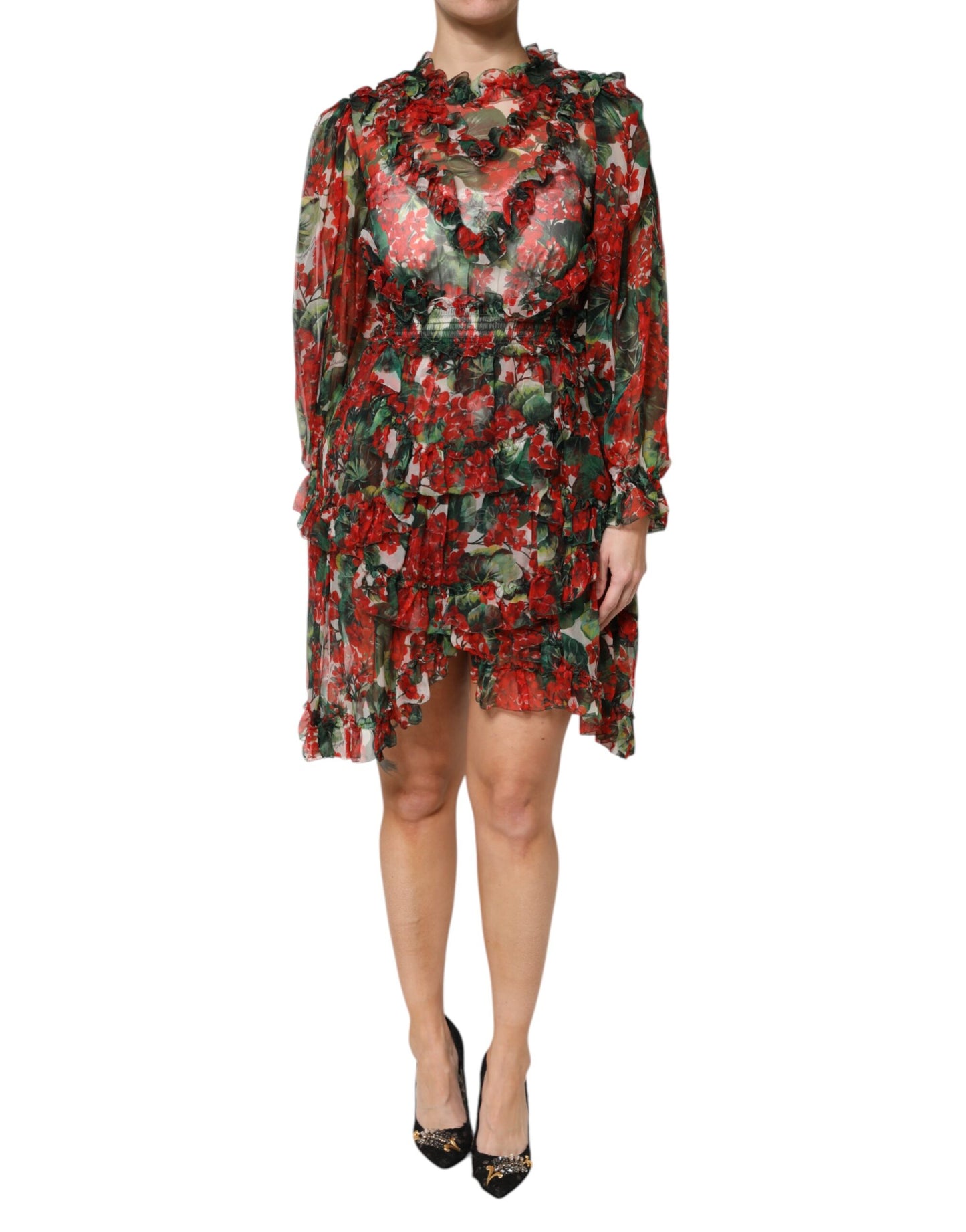 Multicolor Ruffle Floral Long Sleeves Dress