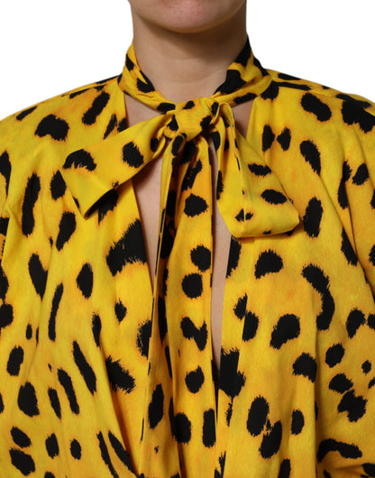 Yellow Leopard Long Sleeves Jumpsuit Dress