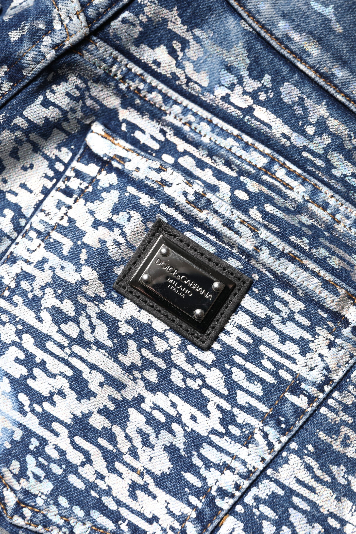 Blue Washed Print High Waist Denim Jeans