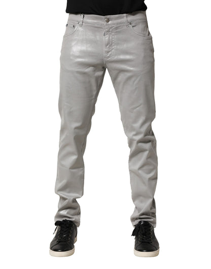 Silver Cotton Stretch Slim Denim Jeans