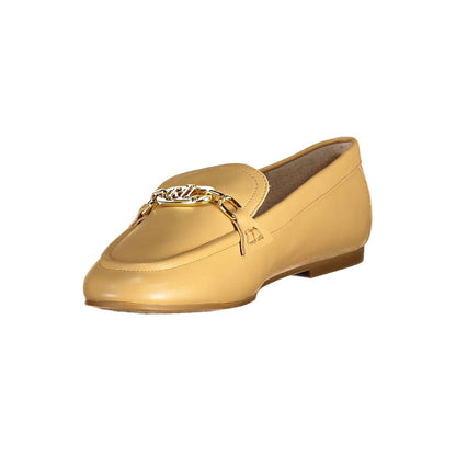 Beige Leather Women Flat Shoe