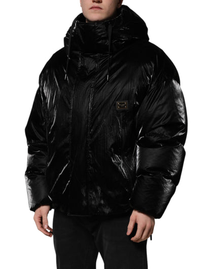 Black Logo Full Zip Hooded Quilted Jacket