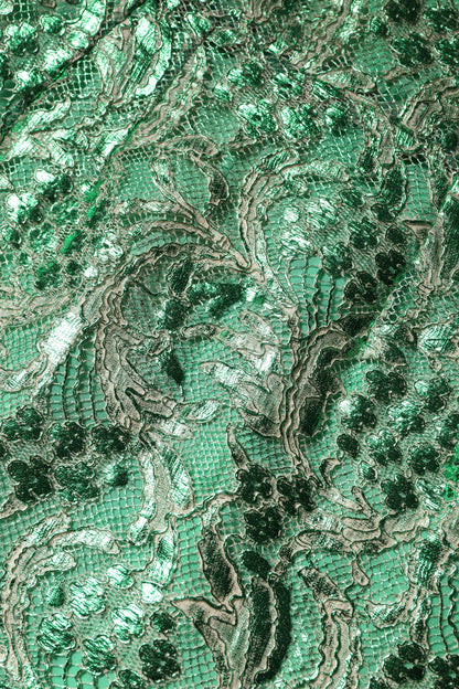 Green Cotton Floral Lace Sheath Midi Dress