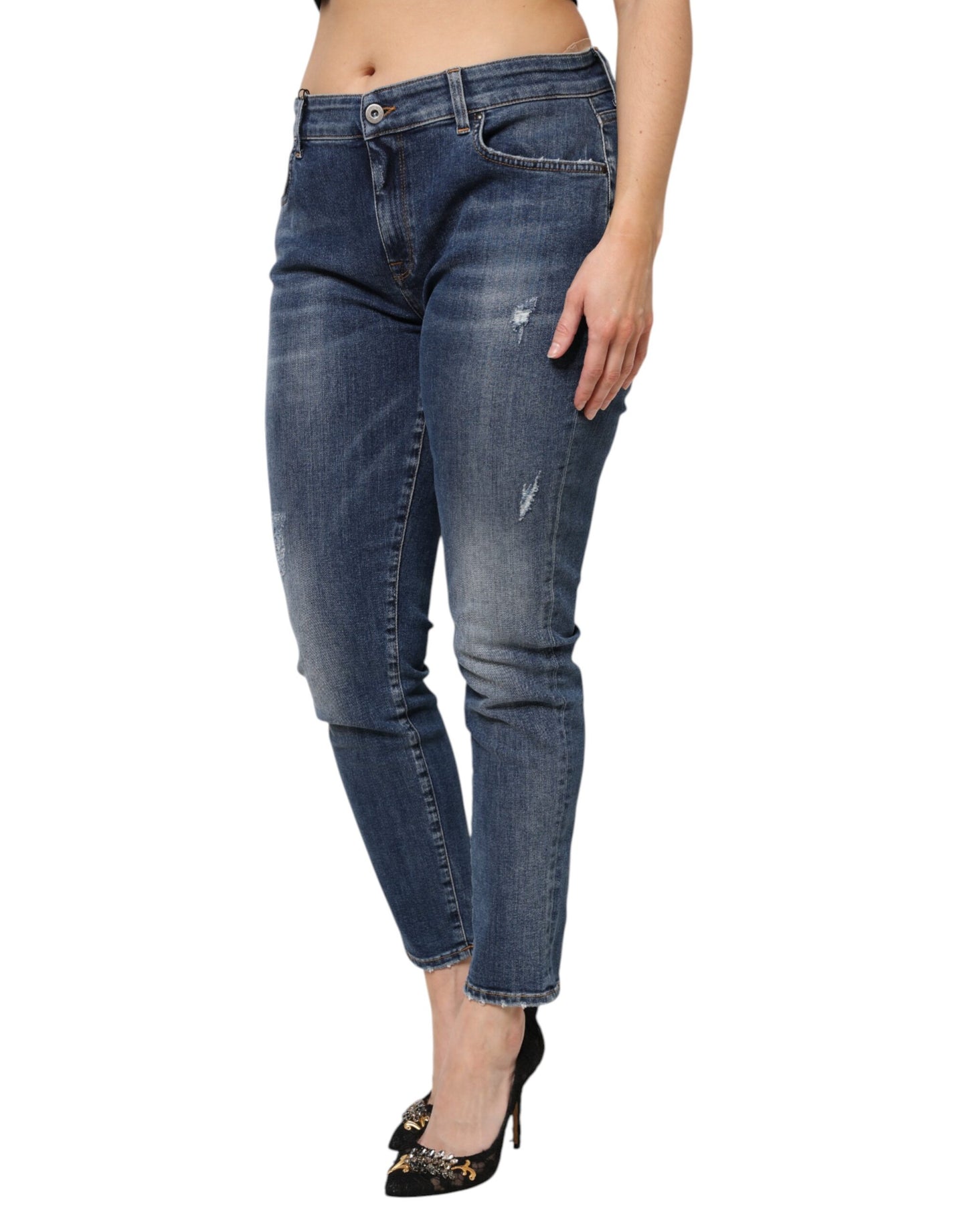 Blue Washed Cotton Low Waist Denim Jeans