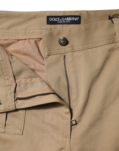 Brown Cotton Cargo Tapered Pants