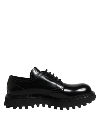 Black Leather Lace Up Derby Men Dress Shoes