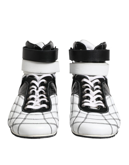 Black White Leather High Top Sneakers Shoes