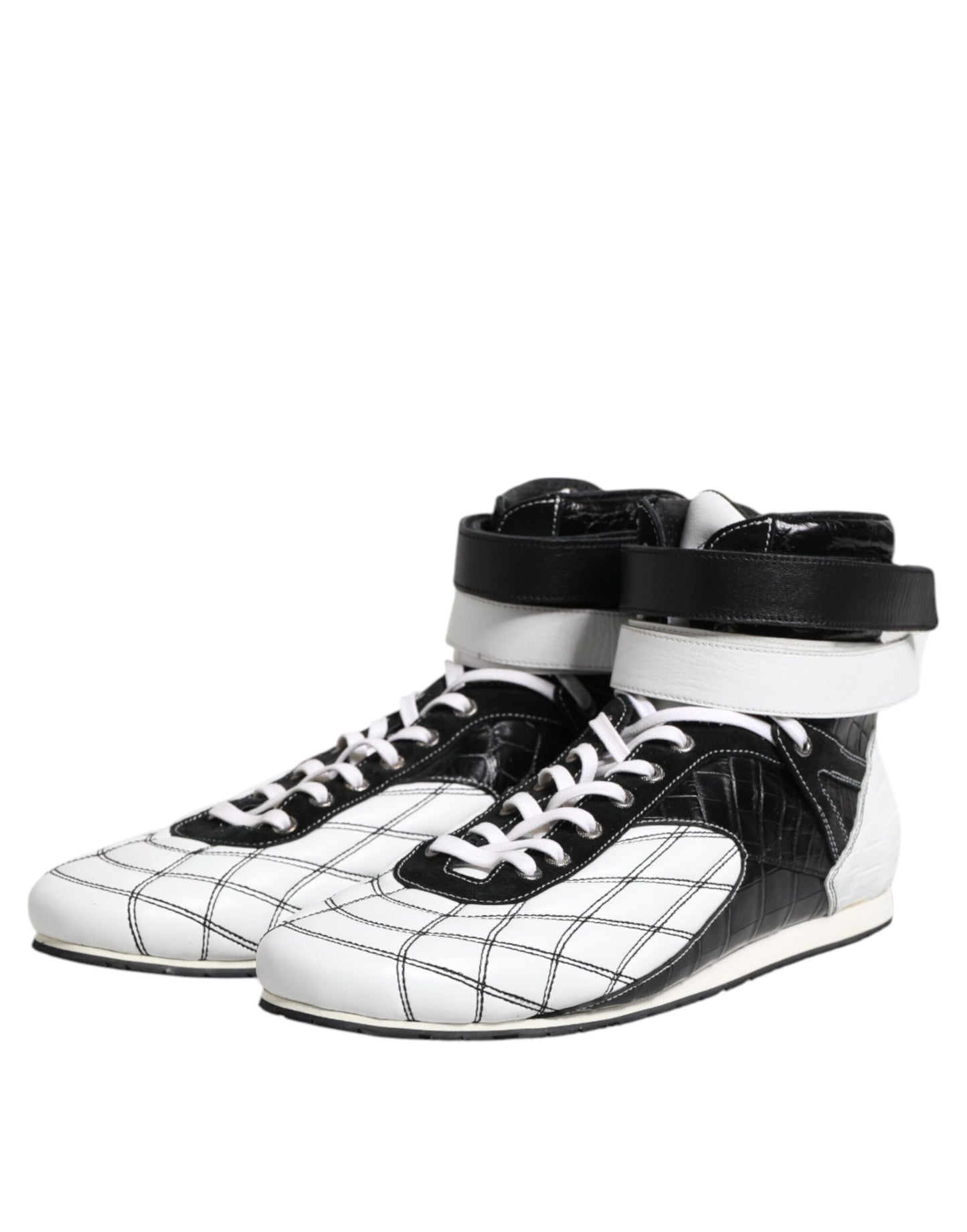 Black White Leather High Top Sneakers Shoes