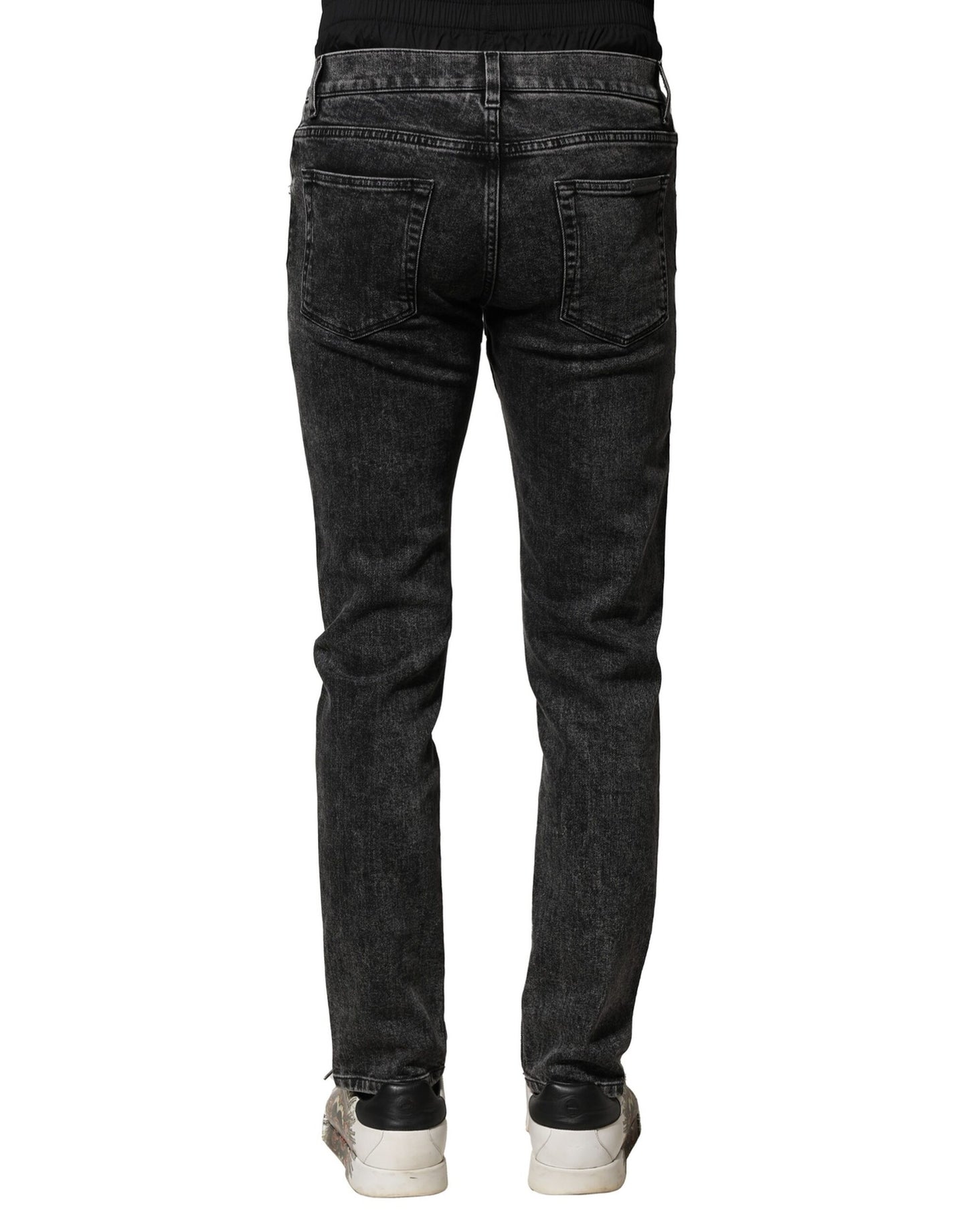 Black Washed Double Waistband Denim Jeans