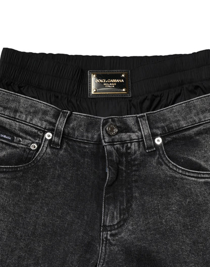 Black Washed Double Waistband Denim Jeans