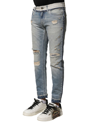 Light Blue Tattered Straight Men Denim Jeans