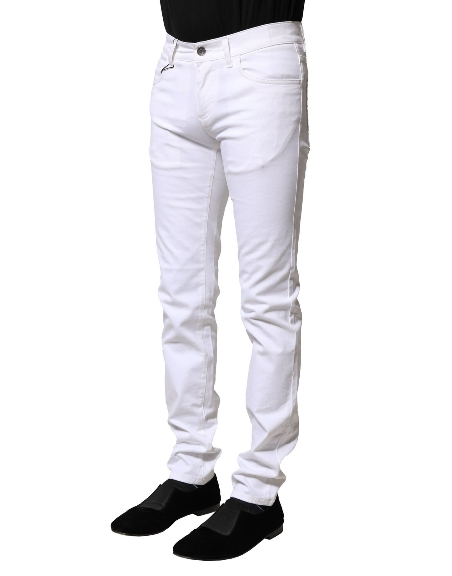 White Cotton Skinny Men Denim Jeans