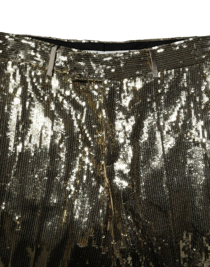Gold Sequin Polyester Embellished Bermuda Shorts