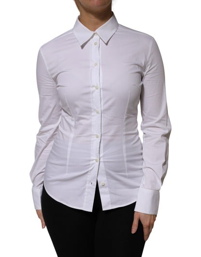 White Cotton Collared Long Sleeves Shirt Top