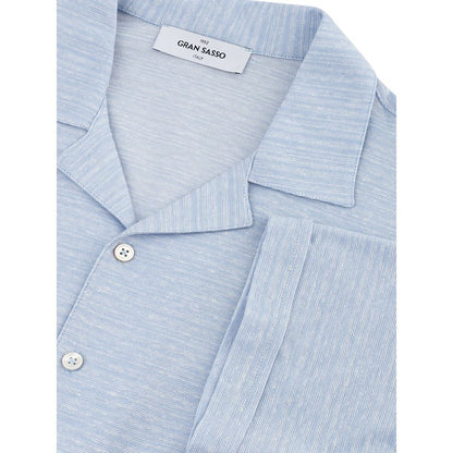 Blue Linen And Cotton Shortsleeve Shirt