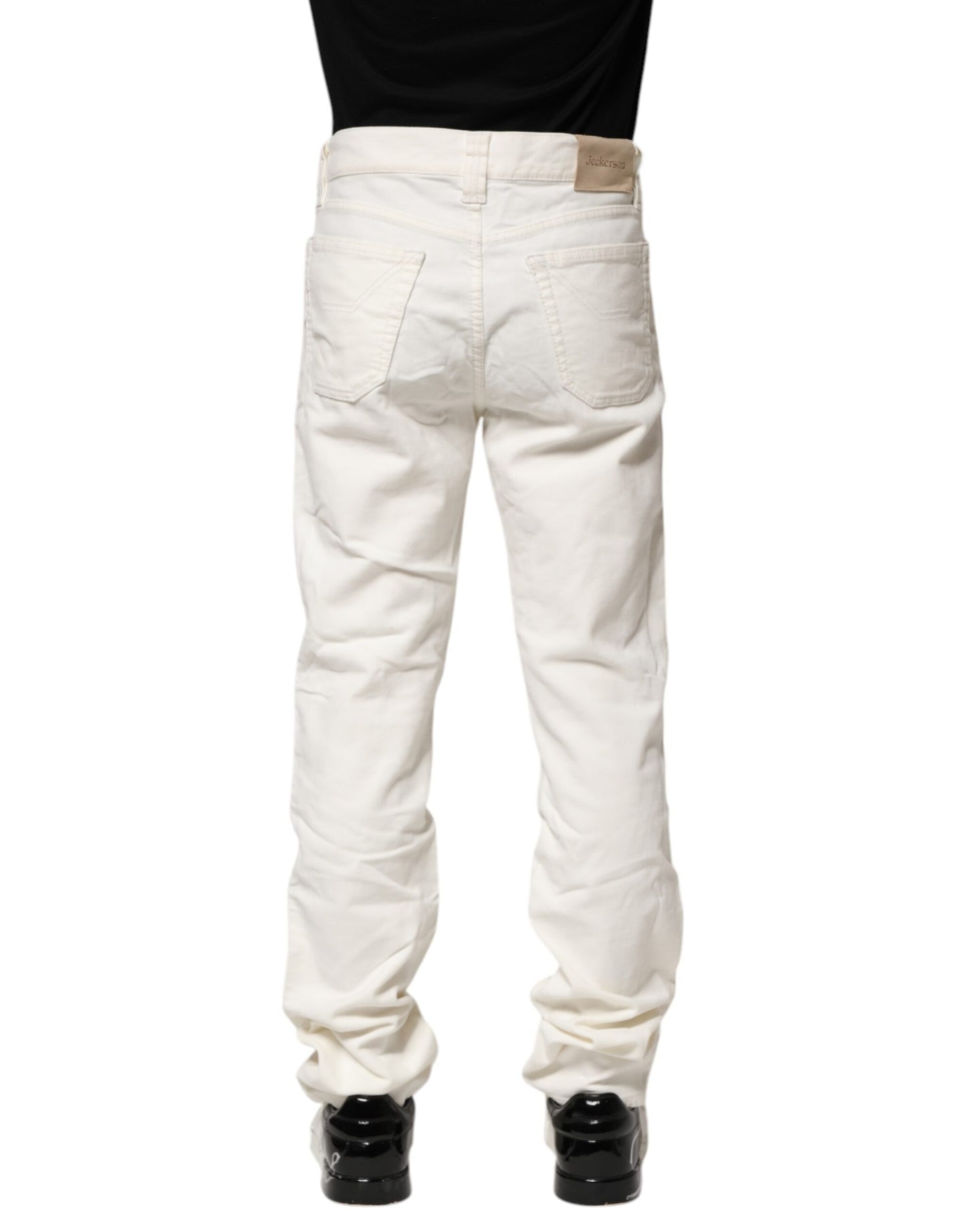 White Cotton Stretch Straight Fit Men Denim Jeans