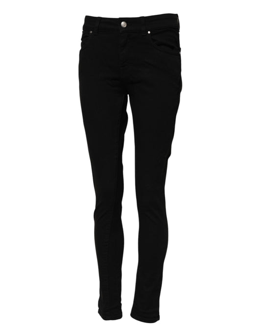 Black Cotton Skinny Mid Waisted Denim Jeans