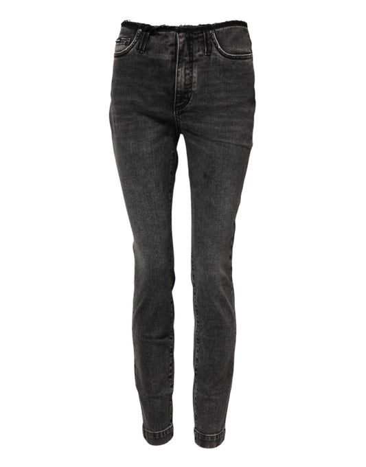 Gray Skinny Cotton Mid Waisted Denim Jeans