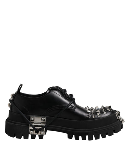 Black Leather Embellished Trekking Derby Shoes