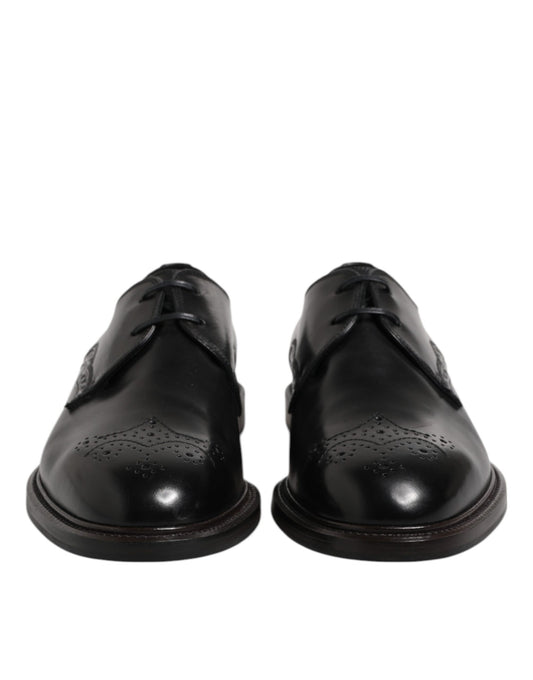 Black Leather Derby Wingtip Formal Shoes