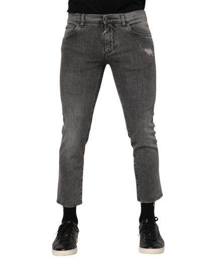 Gray Cotton Logo Plaque Men Denim Jeans