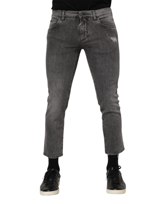 Gray Cotton Logo Plaque Men Denim Jeans