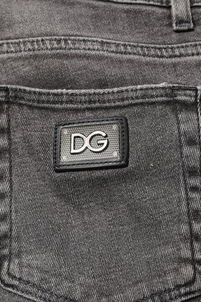 Gray Cotton Logo Plaque Men Denim Jeans