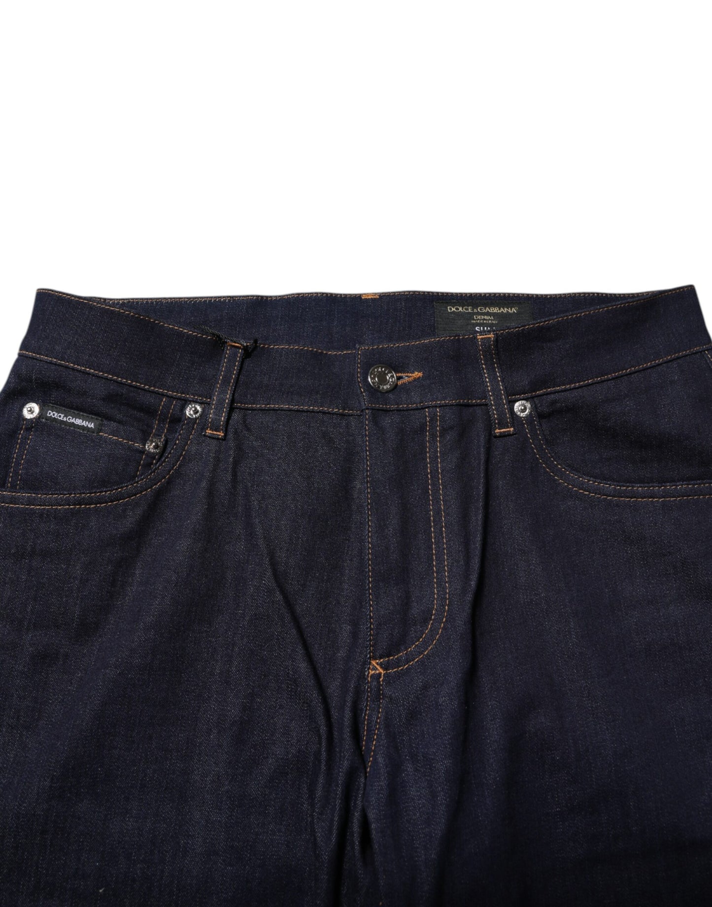 Dark Blue Cotton Logo Slim Fit Men Denim Jeans