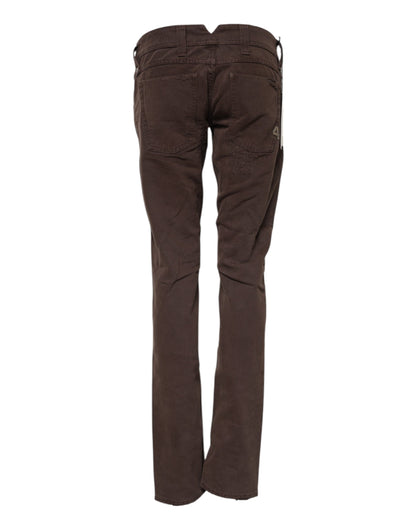 Brown Cotton Low Waist Skinny Casual Jeans