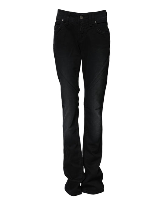 Black Cotton Mid Waist Tapered Denim Jeans