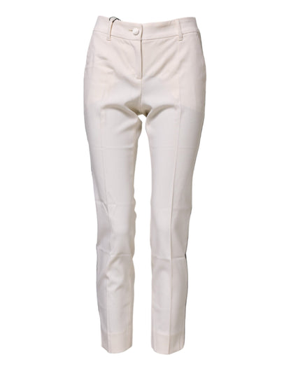 White Wool Tapered High Waist Pants