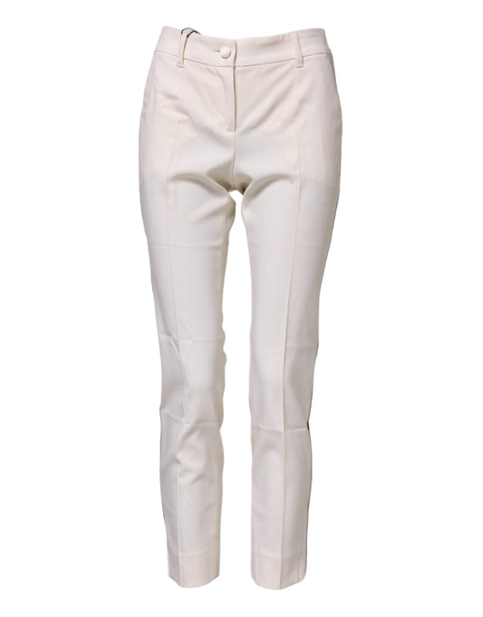 White Wool Tapered High Waist Pants