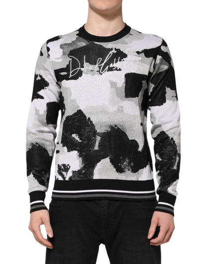 Multicolor Silk Camouflage Pullover Sweater