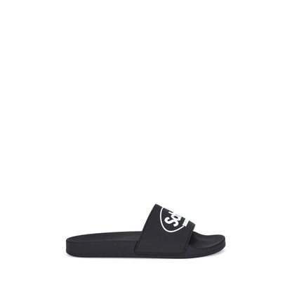 Black Rubber Flat Sandals