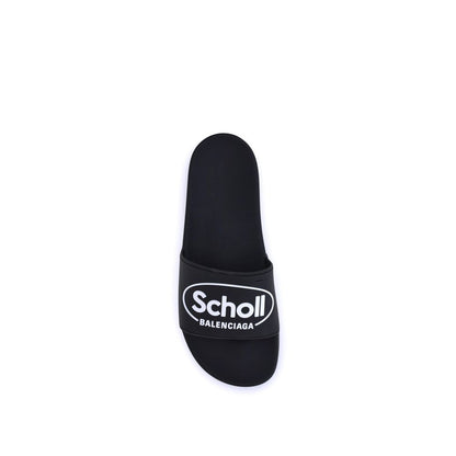 Black Rubber Flat Sandals