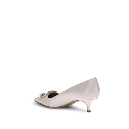 Cream Calf Leather Bos Taurus Mid Heel Pumps