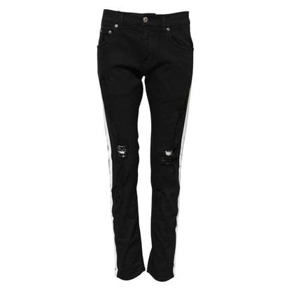Black Tattered White Lining Skinny Denim Jeans